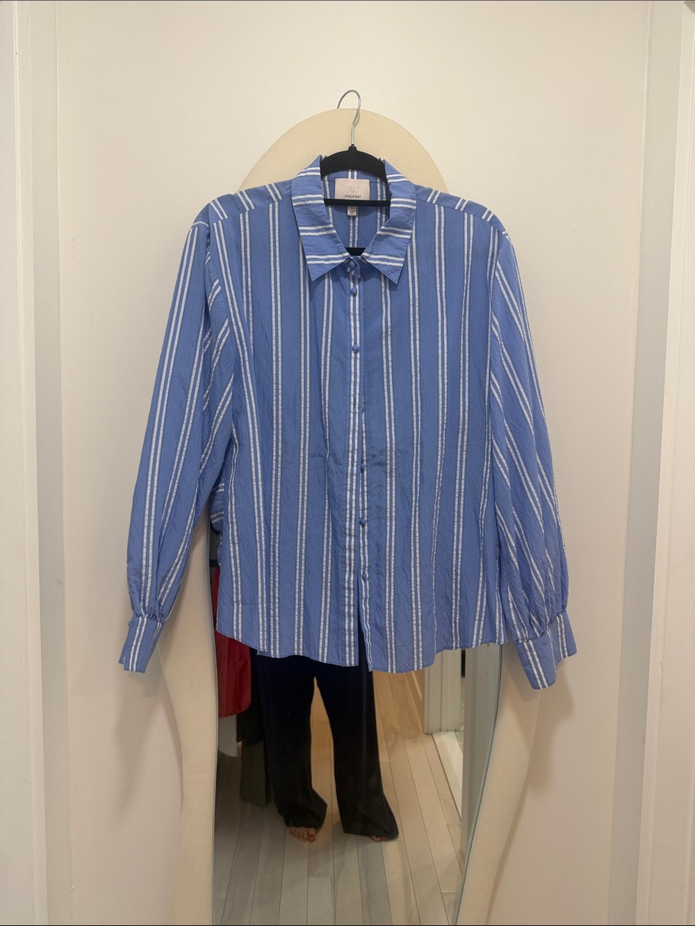 cinq a sept Blue and White Striped Button-Down Shirt